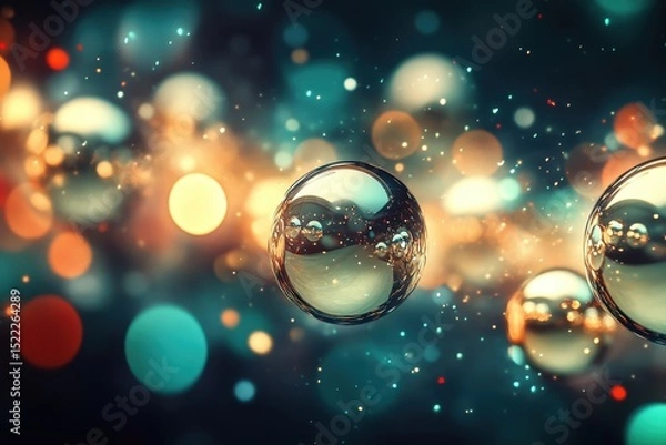 Obraz Reflective orbs suspended in a vibrant, bokeh-filled space.
