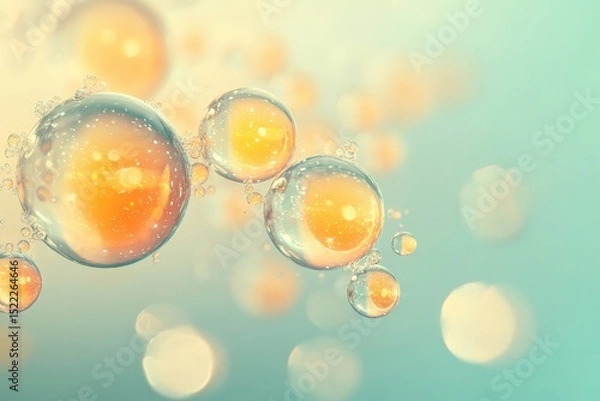 Obraz Close-up view of translucent oil bubbles in a pastel colored background.