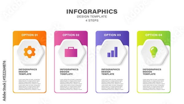Fototapeta Hexagons vector infographic template. Four steps or processes with icons and text