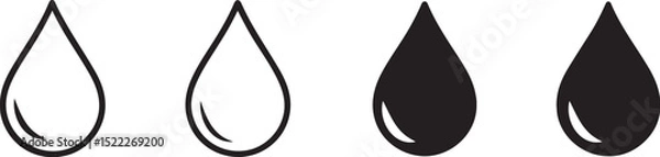 Fototapeta Water Drop and Blood Icon Set – Silhouette Symbols of Rain, Oil, and Liquid Drops Vector