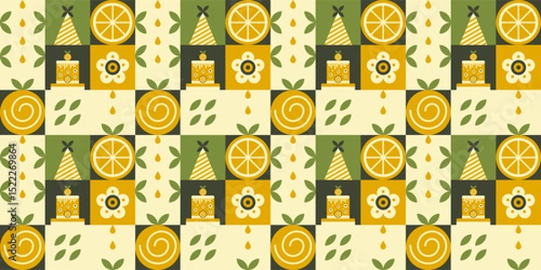 Fototapeta Retro checkerboard citrus tile pattern.
