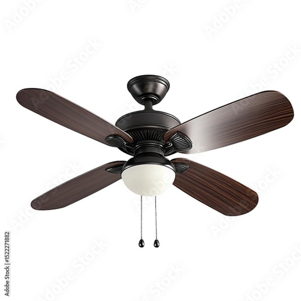 Obraz A detailed shot of an electric ceiling fan with wood grain blades, showcasing its modern design and functionality. A classic.