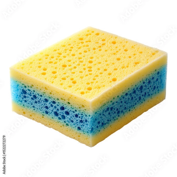 Fototapeta A new sponge's close-up showcases the unique texture and design, highlighting its porous structure, vibrant colors, and everyday cleaning applications.