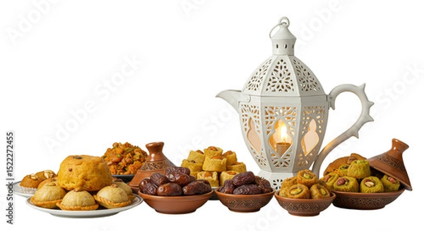 Fototapeta Isolated Ramadan Lantern with Arabic Sweets Dates on Transparent Background