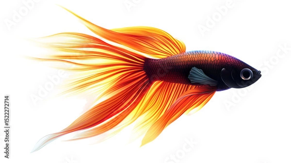 Obraz A mesmerizing image showcasing a Betta fish with vibrant and colorful fins, gracefully navigating the aquatic depths. A captivating moment frozen in time.