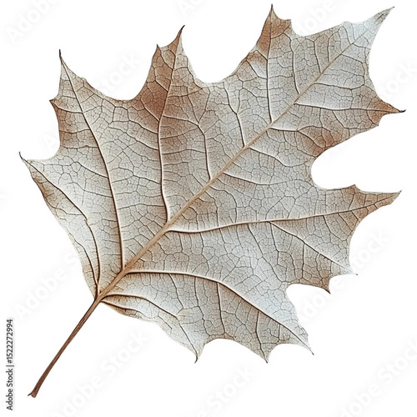 Fototapeta A close-up, showcasing the intricate details of a single, withered leaf, emphasizing its delicate veins and textures. The natural beauty of autumn is captured in this artistic macro study.