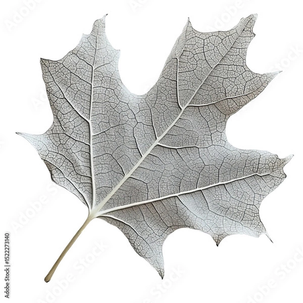 Obraz A detailed macro shot of a delicate frosted leaf, showcasing intricate veins and textures, suggesting the cold, crisp beauty of autumn.