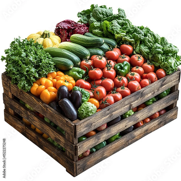 Obraz A rustic wooden crate overflows with a colorful assortment of fresh vegetables, showcasing nature's bounty, celebrating the nutritional goodness and visual appeal of healthy eating.