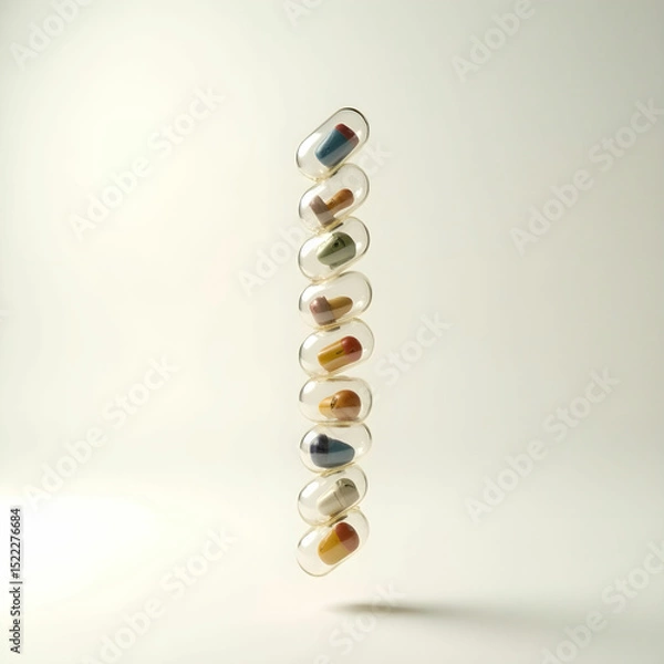 Obraz A stack of collectible toy capsules with clear lids revealing mystery items inside.