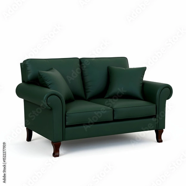 Obraz A traditional dark green 2-seater sofa with rolled arms and wooden legs.