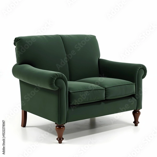 Obraz A traditional dark green 2-seater sofa with rolled arms and wooden legs.