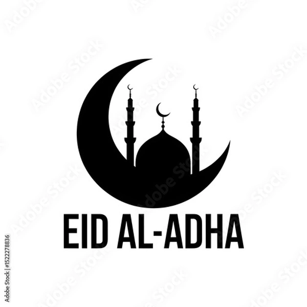 Obraz Eid al Adha Silhouette Logo with Crescent Moon Mosque and Elegant Typography

