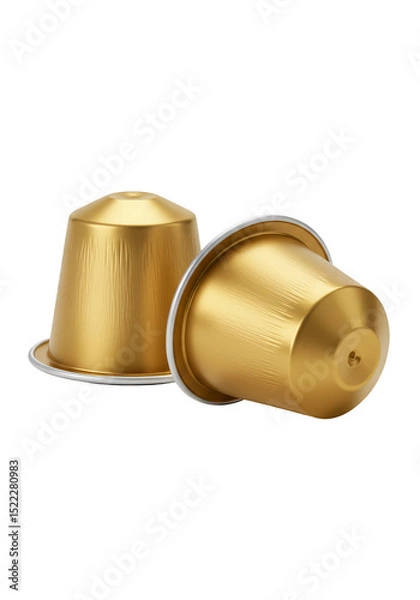 Fototapeta Isolated Transparent Background of Two Golden Metallic Coffee Capsules