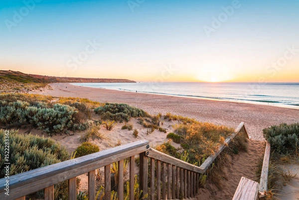 Fototapeta Maslin Beach with Red Ochre Cove at sunset, Fleurieu Peninsula, South Australia