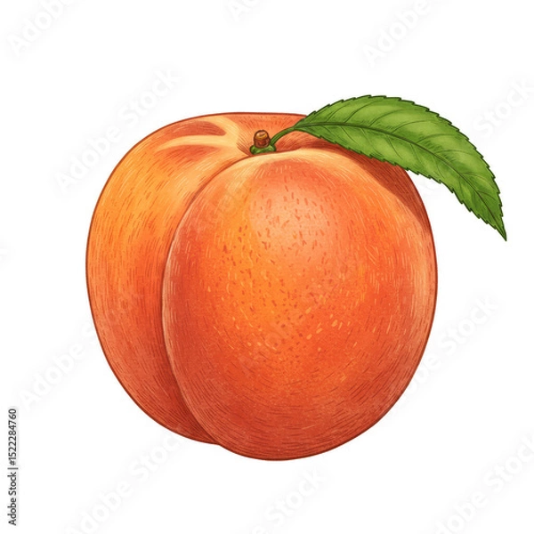 Fototapeta Isolated Watercolor Peach Fruit with Leaf on Transparent Background Illustration