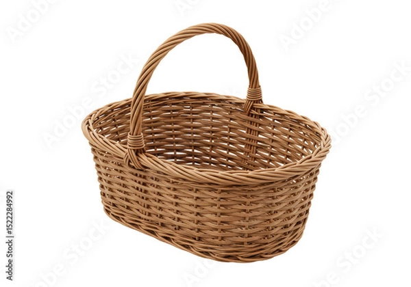Fototapeta Isolated Wicker Basket with Handle on Transparent Background