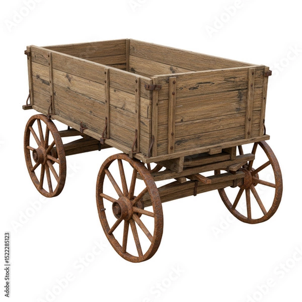 Fototapeta Isolated Wooden Wagon Cart on Transparent Background Classic Style