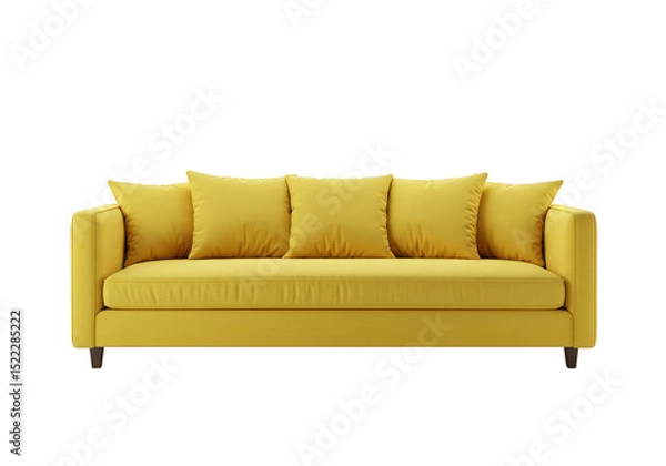 Fototapeta Isolated Yellow Sofa Couch With Cushions on Transparent Background 3D