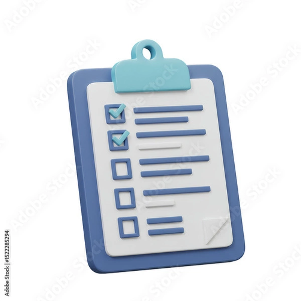 Fototapeta Isometric Checklist Clipboard Illustration with Checkboxes and White Paper