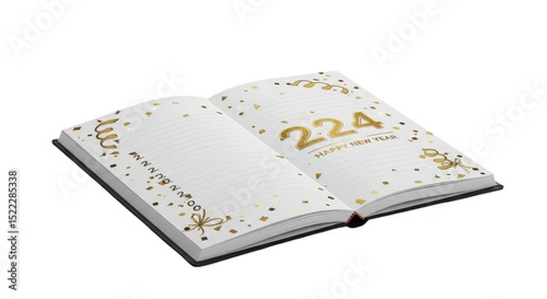 Fototapeta Isometric Illustration Open Book with Gold 2024 New Year on White
