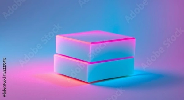 Fototapeta Two Cubes Illuminated by Neon Lights in a Studio Environment, Modern Minimalistic Aesthetic.