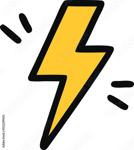 Obraz Cartoon illustration of a yellow lightning bolt with black outline