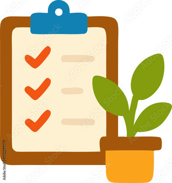 Obraz Checklist with plant illustration organization productivity and growth