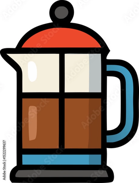 Obraz Coffee press illustration bold design with red lid and brown coffee