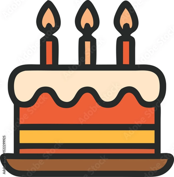 Obraz Print Festive cake icon with lit candles vector illustration