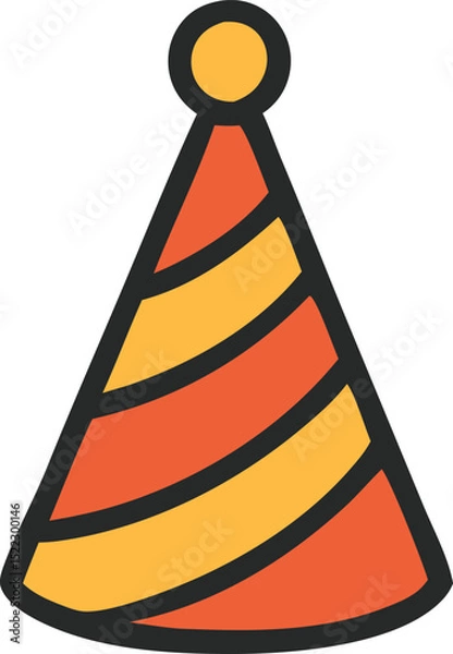 Obraz Party hat illustration with orange and yellow stripes
