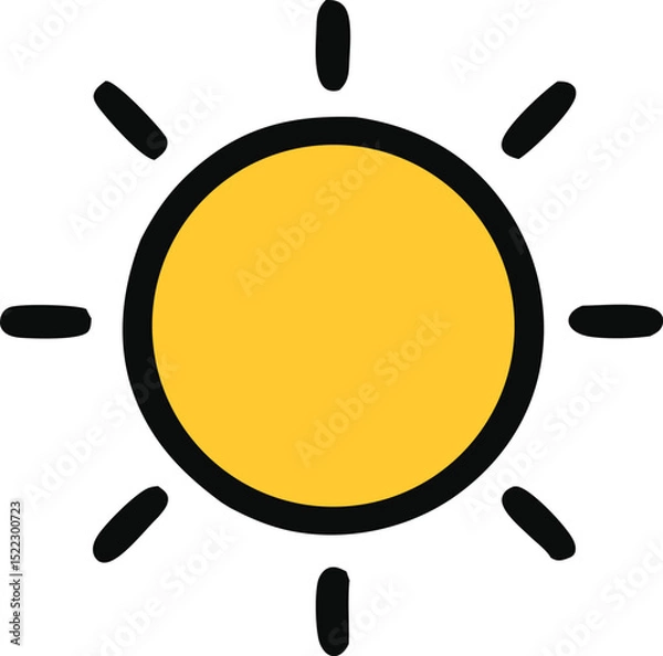 Obraz Simplified sun illustration with black outline and yellow center
