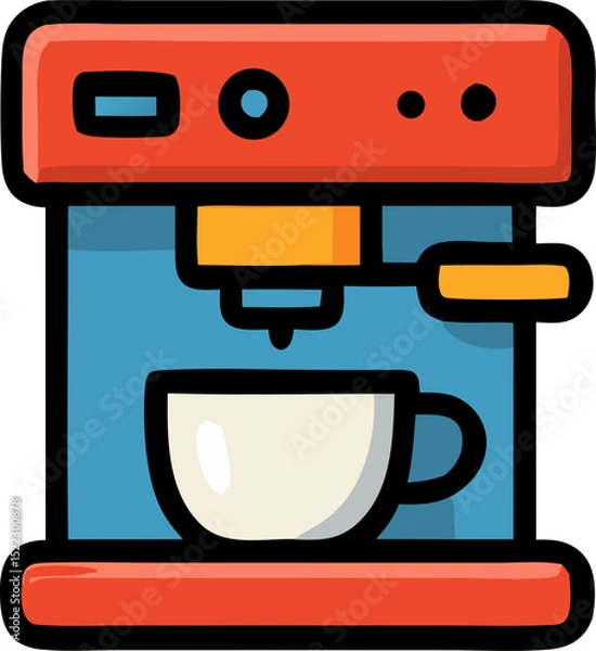 Obraz Stylized illustration of coffee machine and cup preparing beverage