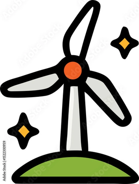 Obraz Print Stylized wind turbine icon renewable energy concept illustration