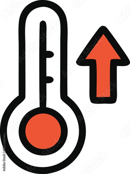 Fototapeta Thermometer icon with upward arrow illustrating rising temperature