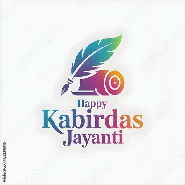 Obraz Modern Kabirdas Jayanti Logo with Quill Scroll and Bold Gradient Typography

