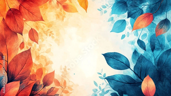 Fototapeta Watercolor leaves background vector autumn fall foliage art abstract design template illustration 100