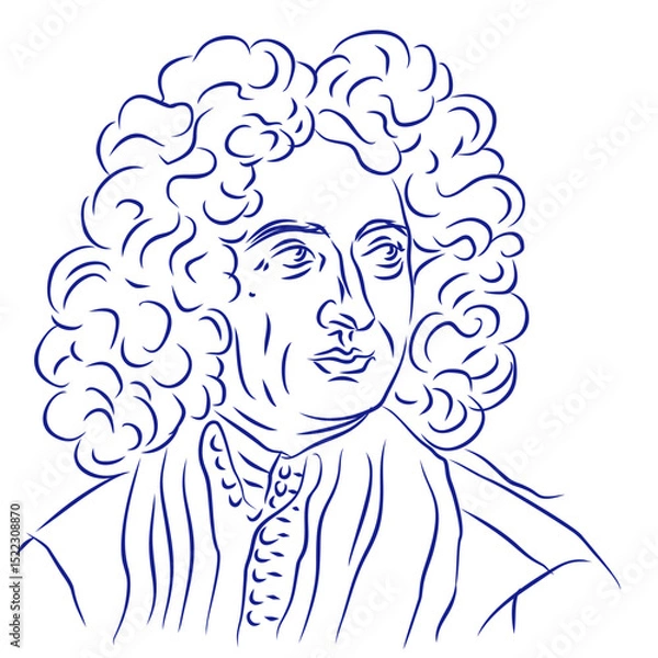 Fototapeta Arcangelo Corelli. Continuous line drawing, portrait of composer. Hand drawn, vector illustration