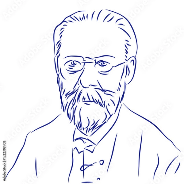 Fototapeta Bedrich Smetana. Continuous line drawing, portrait of composer. Hand drawn, vector illustration