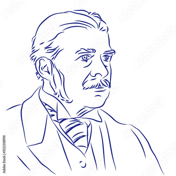 Fototapeta Arthur Sullivan. Continuous line drawing, portrait of composer. Hand drawn, vector illustration