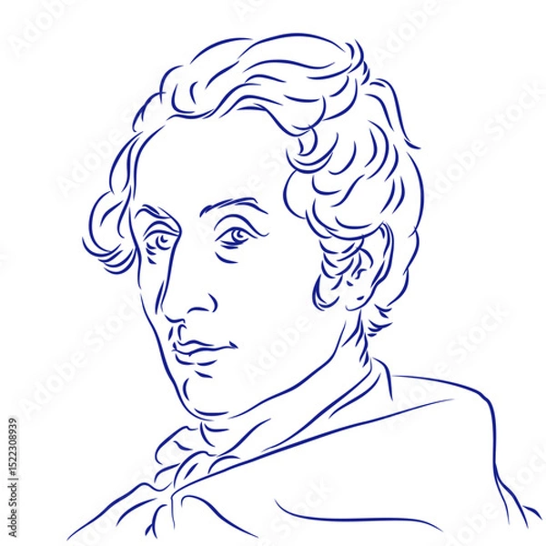 Fototapeta Carl Maria von Weber. Continuous line drawing, portrait of composer. Hand drawn, vector illustration