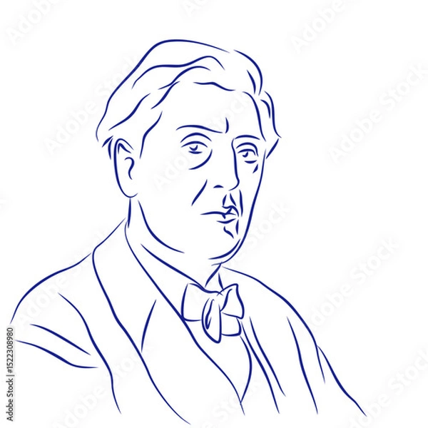 Fototapeta Alban Berg. Continuous line drawing, portrait of composer. Hand drawn, vector illustration