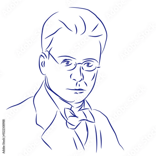 Fototapeta Anton Webern. Continuous line drawing, portrait of composer. Hand drawn, vector illustration