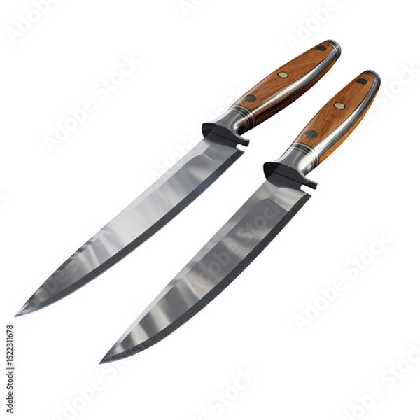 Obraz Two knives with wooden handles on black