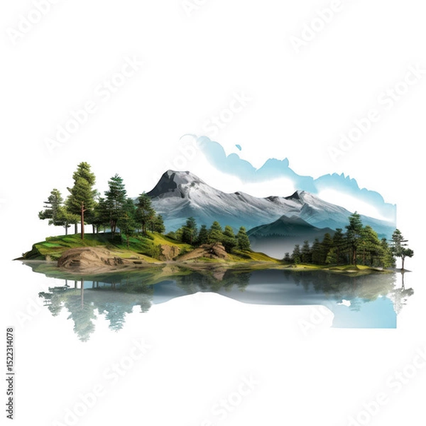 Obraz Lake reflection of mountains and trees