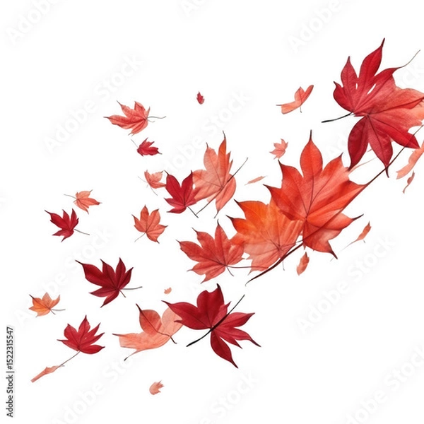 Obraz Falling red maple leaves on black background