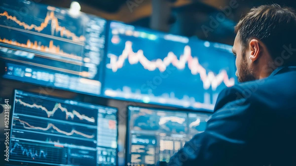 Obraz macroeconomic trends on multiple screens