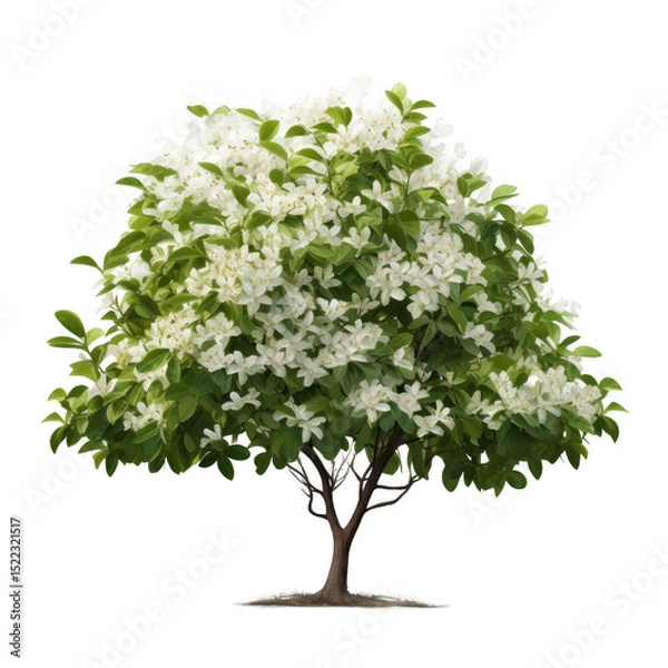Obraz A tree with white flowers and green leaves
