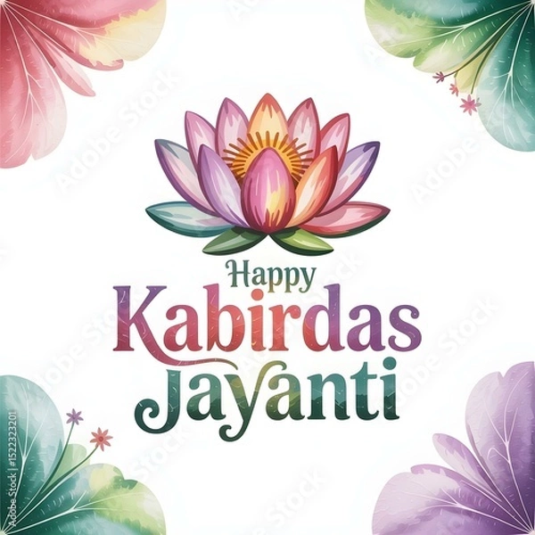 Obraz Happy Kabirdas Jayanti Logo with Watercolor Lotus and Futuristic Typography

