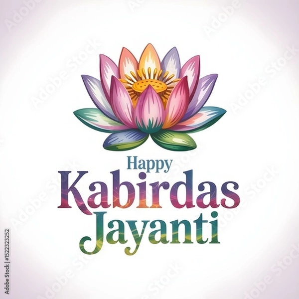 Obraz Happy Kabirdas Jayanti Logo with Watercolor Lotus and Futuristic Typography


