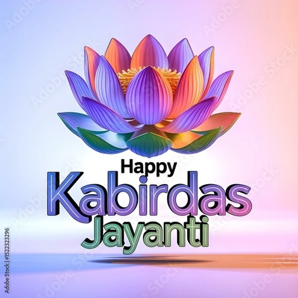 Obraz Happy Kabirdas Jayanti Logo with Watercolor Lotus and Futuristic Typography


